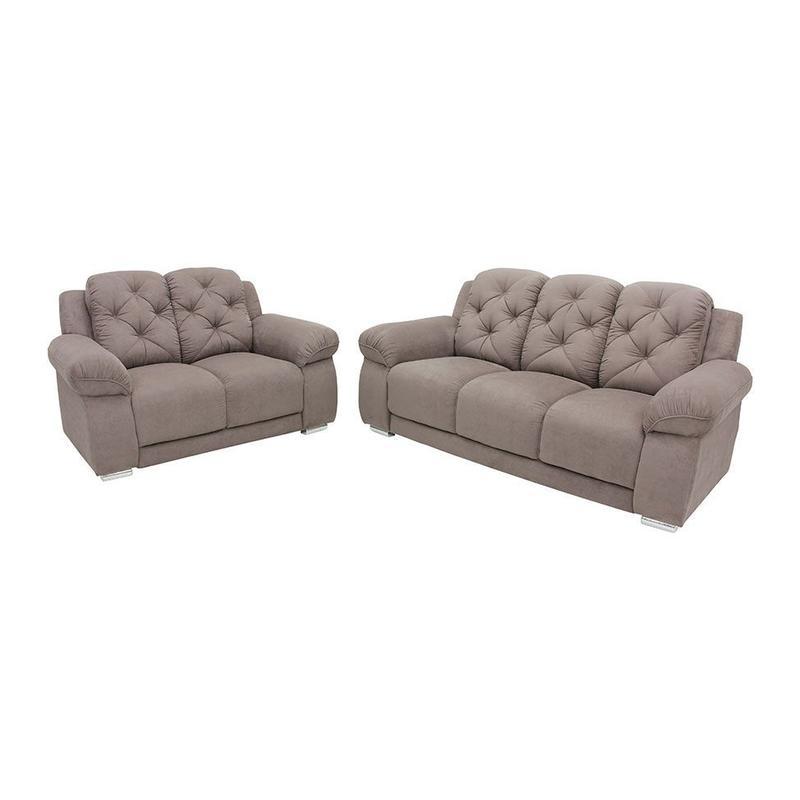 Conjunto Sofá 2 e 3 Lugares Solaris Suede Havana Linoforte - Sofás